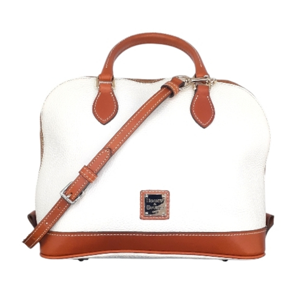 EUC Dooney & Bourke Crisp White and Tan Leather Dome Satchel